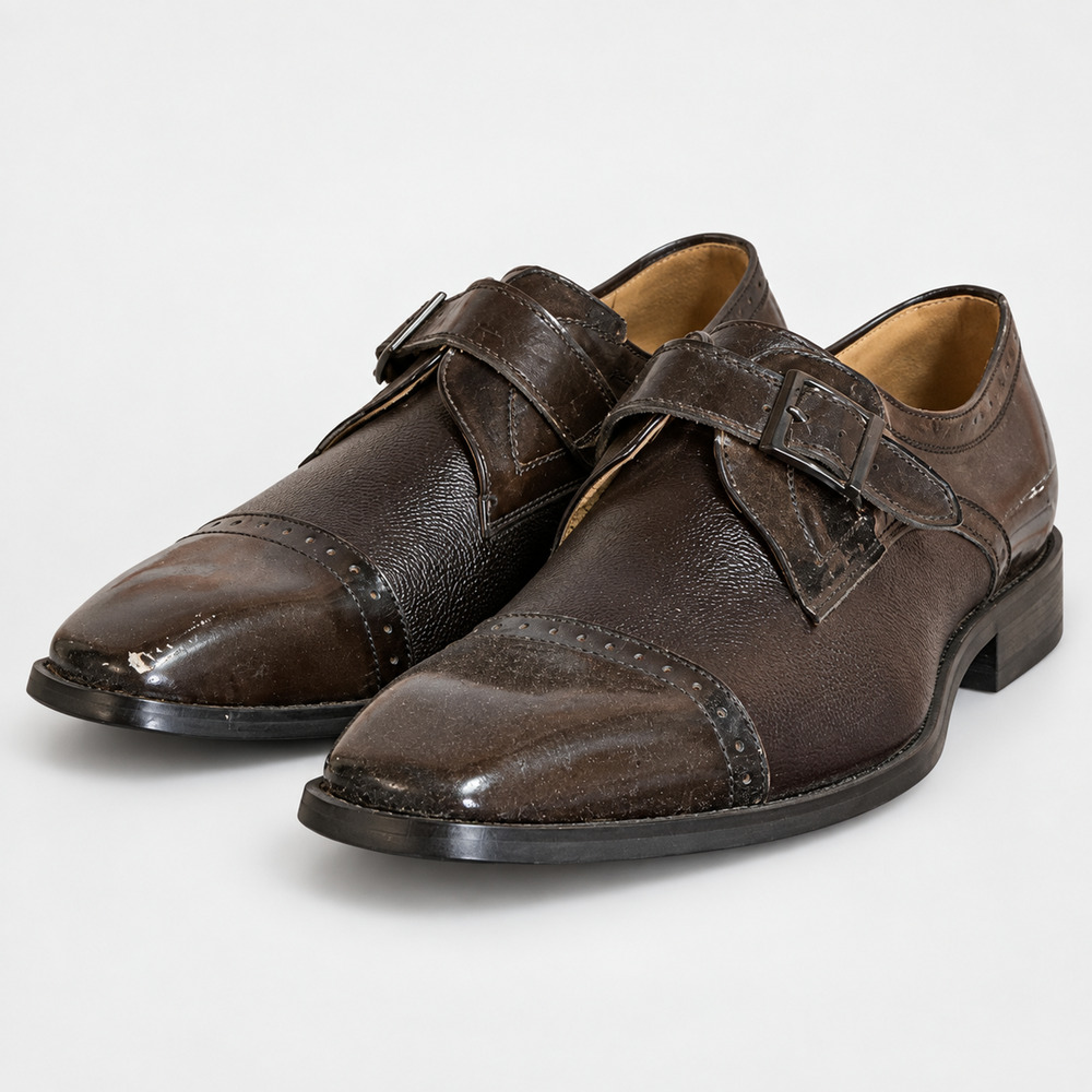 Giorgio Venturi Men's 11 Brown Leather Monk Strap Brogue Dress Shoes 6298